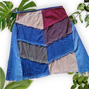 Vintage Patchwork Denim Corduory Skirt, sz 7/8